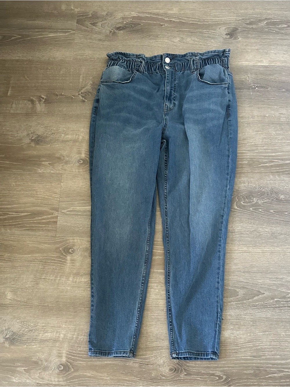 High-Waist Paperbag Blue Women's Jeans - Size 1XL
